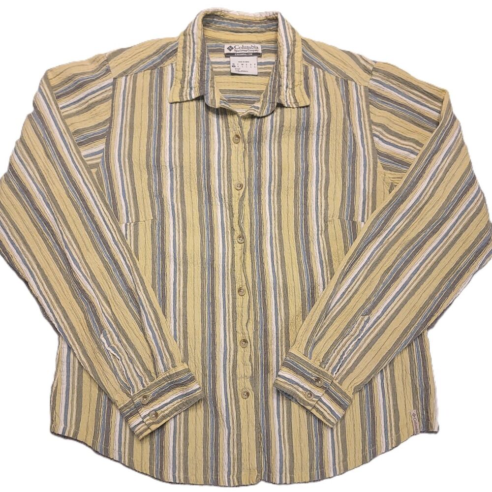 Columbia Womens M  Top Button Up Striped Long Sleeve Shirt